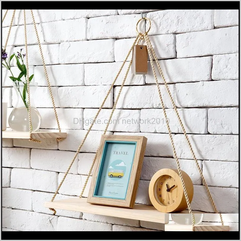 creative beautiful flower pot storage rack hanging rope shelf wooden basket wall ornaments for home office shipping