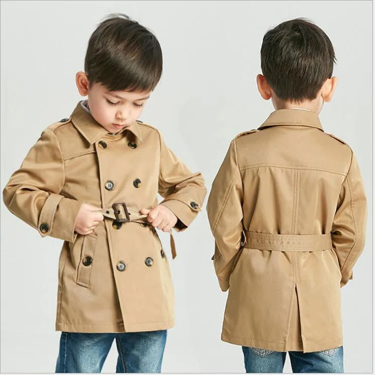 Mode Jongens Lange Stijl Tench Coats Fall Winter Children Plaid Double-Breasted Jassen Kids Boy Uitloper 3-8 jaar Retail