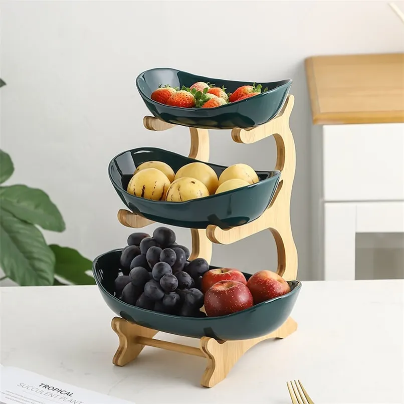 Sala de estar Plástico Armazenamento Recipiente Placa de frutas Jardim Snack Decoração Decoração Prato Da Tarde-Chá Three-Layer Bolo Cesta Pratos 211027