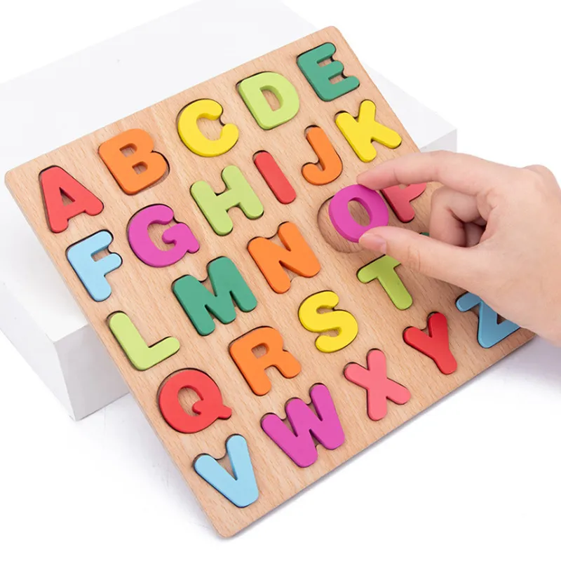 Nya Trä 3D Pussel Block Toy Kids Engelska Alfabetnummer Kognitivt Matchande Board Baby Early Educational Learning Leksaker För Barn W3