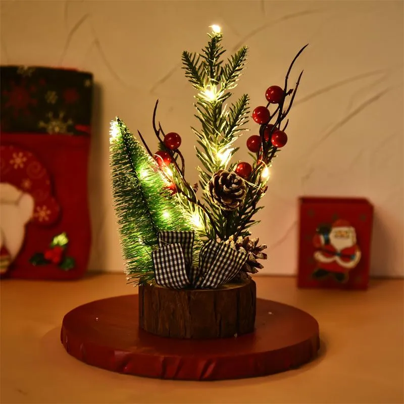 Juldekorationer Ly Mini Tree Konstgjord Luminescerande Miniatyr Dekorativ För Hem Kök Skrivbord