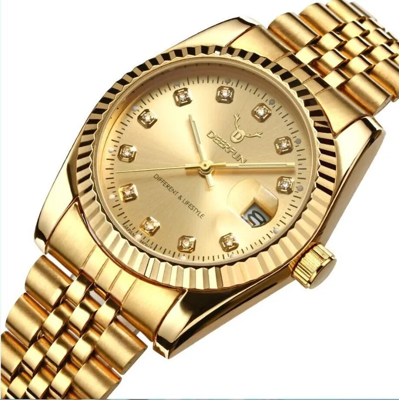 Deerfun Mens Business Gold Diamond Fashion Calendar Luxury Waterproof Quartz Gold Wristwatches Relogio Masculino From Stevenashs 23.02 DHgate.Com