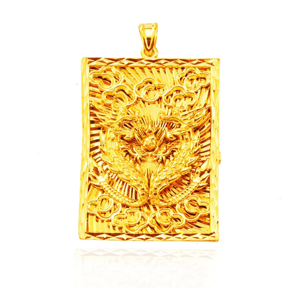 Big Geometry Dragon/Cook Design Men Pendant Chain Necklace 18k Yellow Gold Filled Hip Hop Fashion Accessories