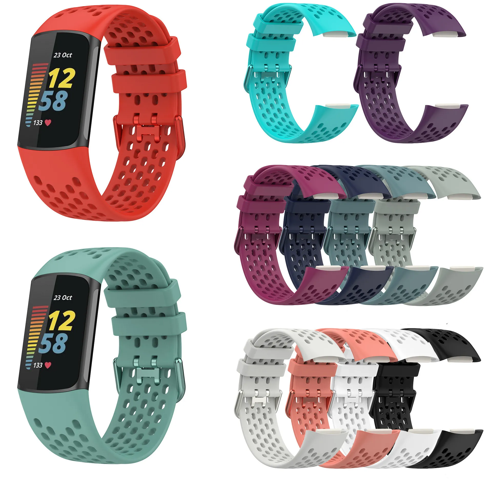 Breathable Bands For Fitbit Charge 5 Smart Watch Bracelet Soft TPU Wrist Band Watch Strap For Fitbit Charge5 Small Large