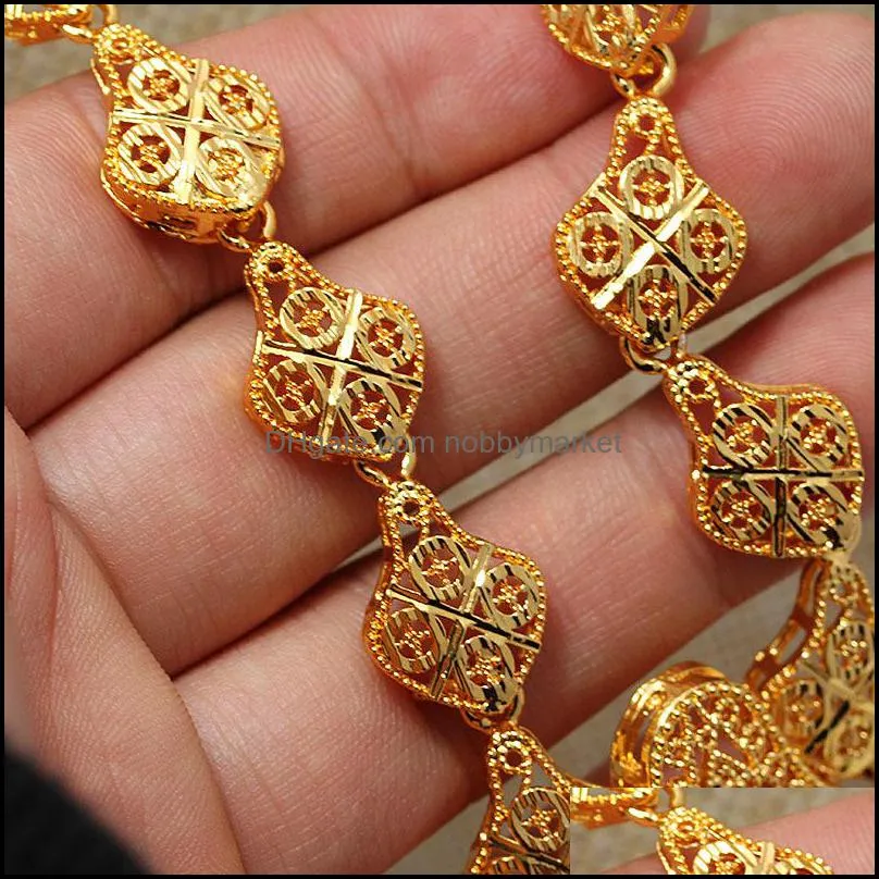 Dubai India Gold Color Jewelry Sets For Women African Flower Necklace Earrings Party Wedding Bridal Accessories 201215