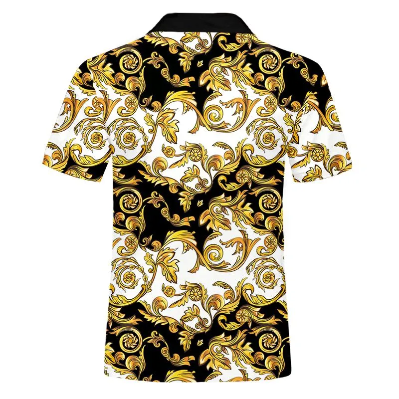 Męskie koszule luksusowe królewskie koszulę Mężczyznę Krótki rękaw Złoty kwiatowy nadrukowany barokowy letni polo Polos Prom Drop Ship303c