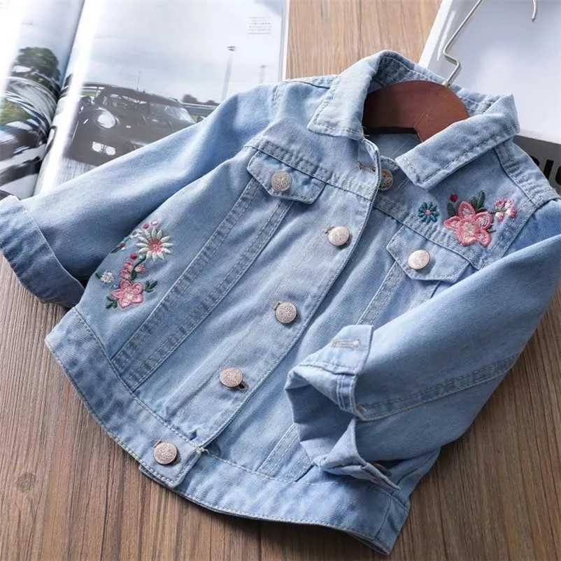 Girls Jackets Spring And Autumn Children Clothing Denim Embroidered Jacket Outerwear 1-6 Years Old Baby Coat For 211204