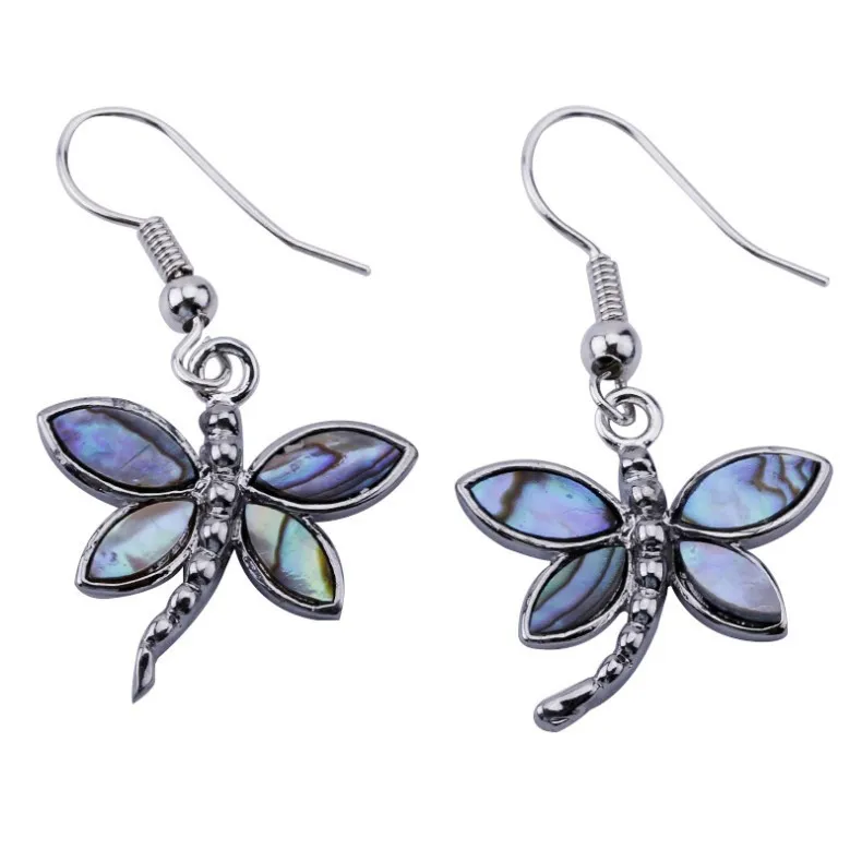 Boucles d'oreilles à breloque libellule Paua Abalone Shell Bijoux uniques 5 paires