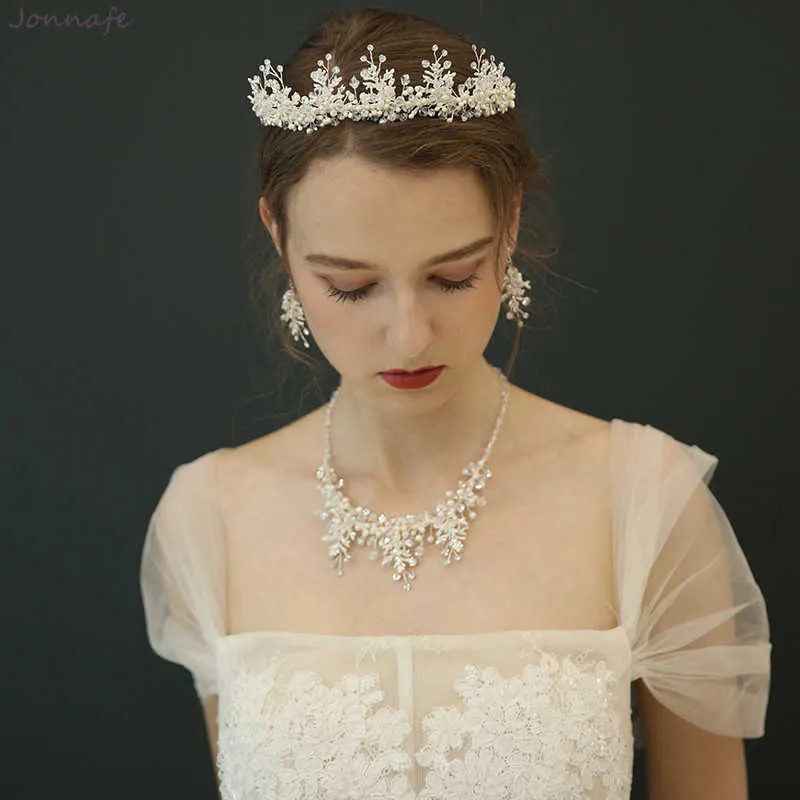 Urocze Perły Biżuteria Bridal Set Srebrny Kolor Akcesoria Ślubne Handmade Kobiety Prom Naszyjnik Kolczyki Zestaw H1022