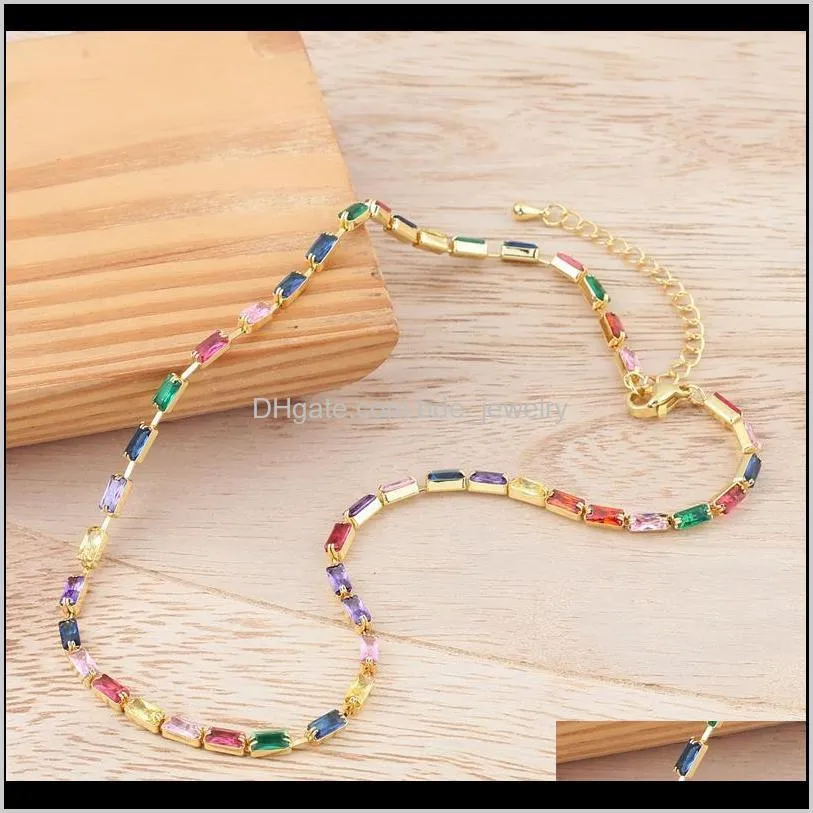 gold filled tennis chain rainbow necklaces fashion colorful colorful cz chocker necklace for women femme jewelry new