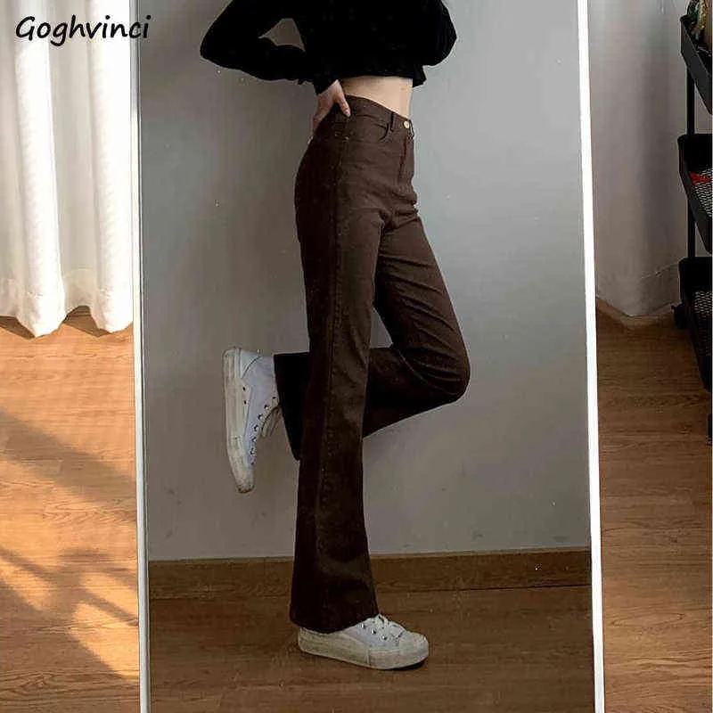 Jeans Femmes Denim Marron Mode All-match Boot Cut Printemps Automne Pantalon Taille Haute Skinny Élasticité Style Coréen Rue Y220311