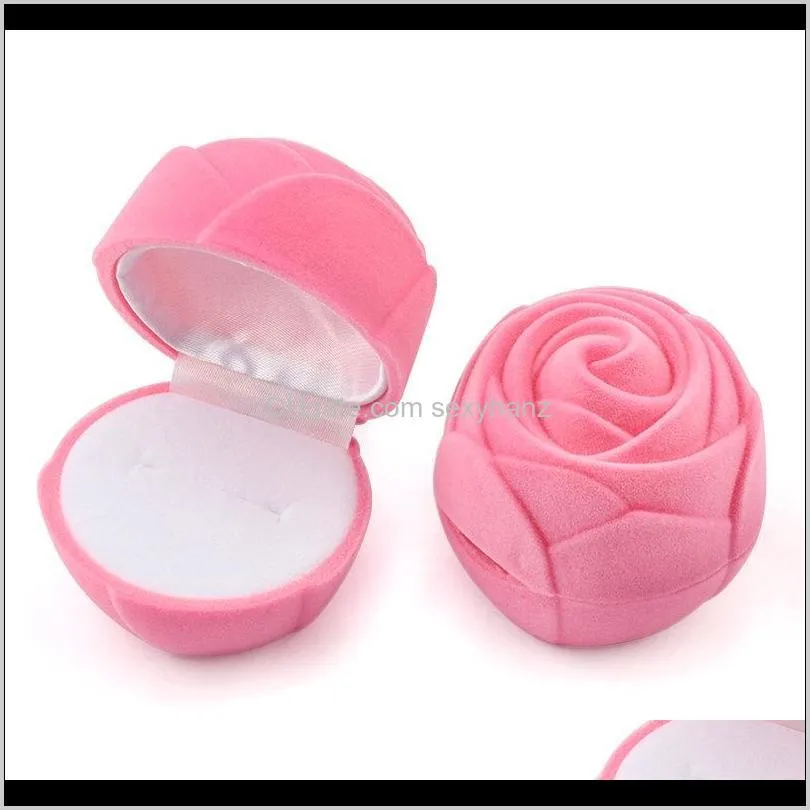 1 piece pink/red rose flower jewelry box velvet wedding ring box necklace display gift container case for jewelry packaging