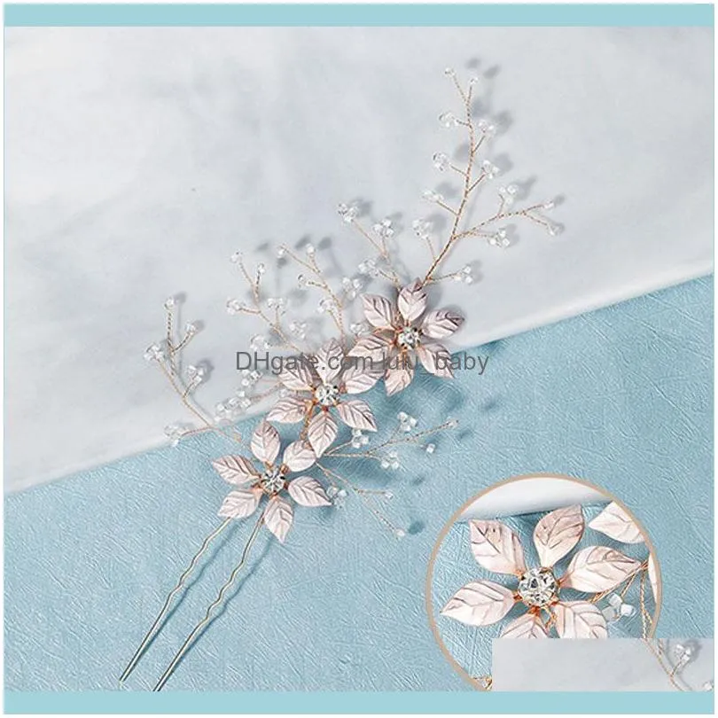 Bijoux de cheveuxPinces à cheveux Barrettes 1Pc Main Strass Pins Or Couleur Fleur Clip Femmes Coiffe Bijoux De Mariée Mariage Aessories Xh D