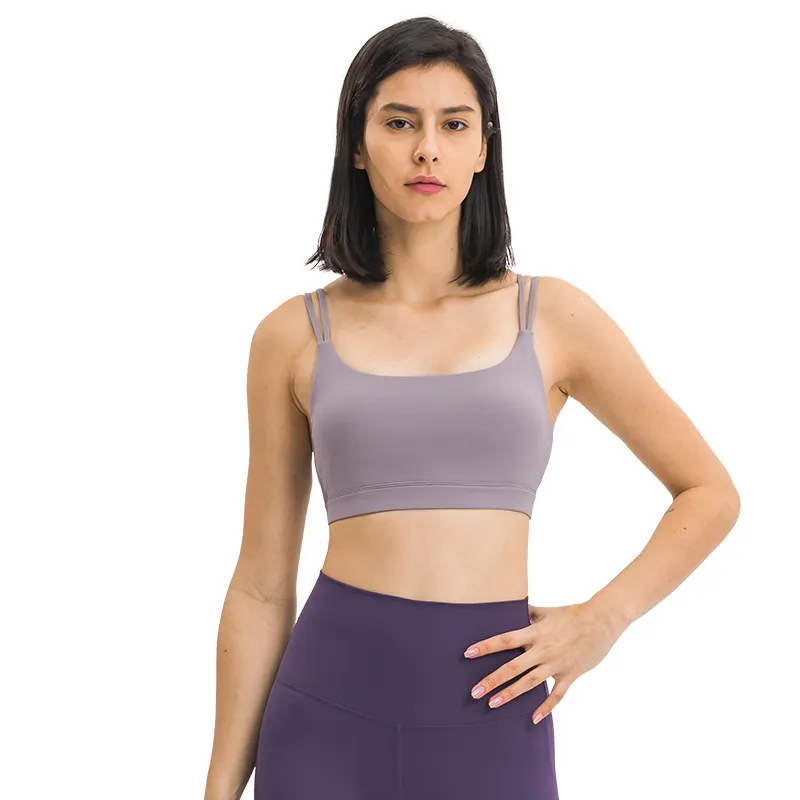 Einfarbige Damen-Tanks, Camis, doppeltes dünnes Band, U-Ausschnitt, Sport-BH mit Kollektionszubehör, Brust, Laufen, Fitness, Unterwäsche, lässige Outdoor-Bekleidung