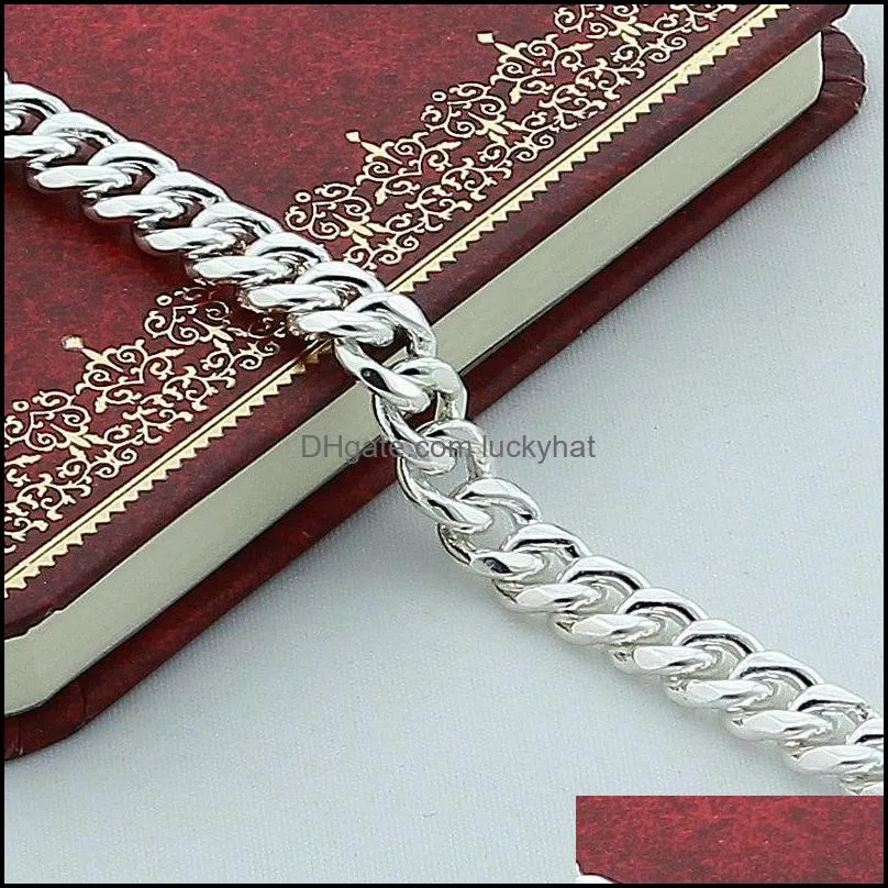Men 10MM Sideways Bracelet 925 Silver Color Fashion Jewelry For Male Square Buckle Bracelet