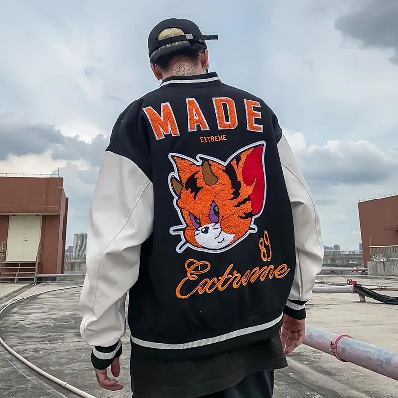 Herrenjacken Hip Hop Jacke Männer Cartoon Hit Farbe Tier Brief Patch Baseball Bomber Mäntel High Street Fashion Kleidung