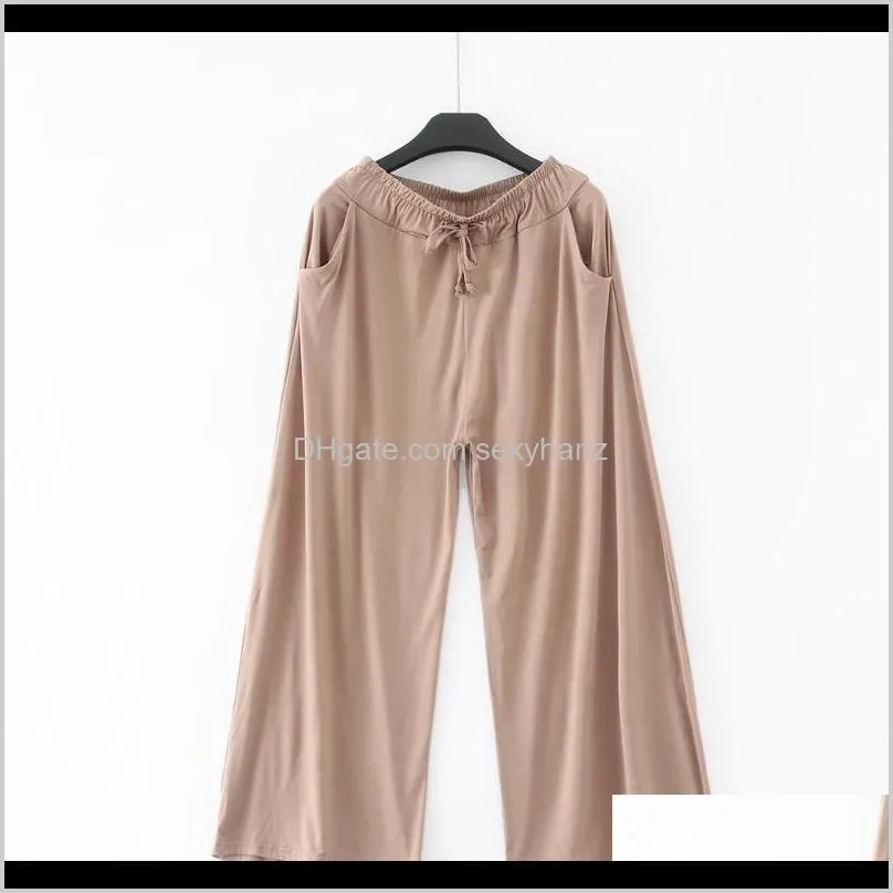 women wide leg pants casual home wear elastic waist large size loose drawstring pocket home pants lace up woman trousers