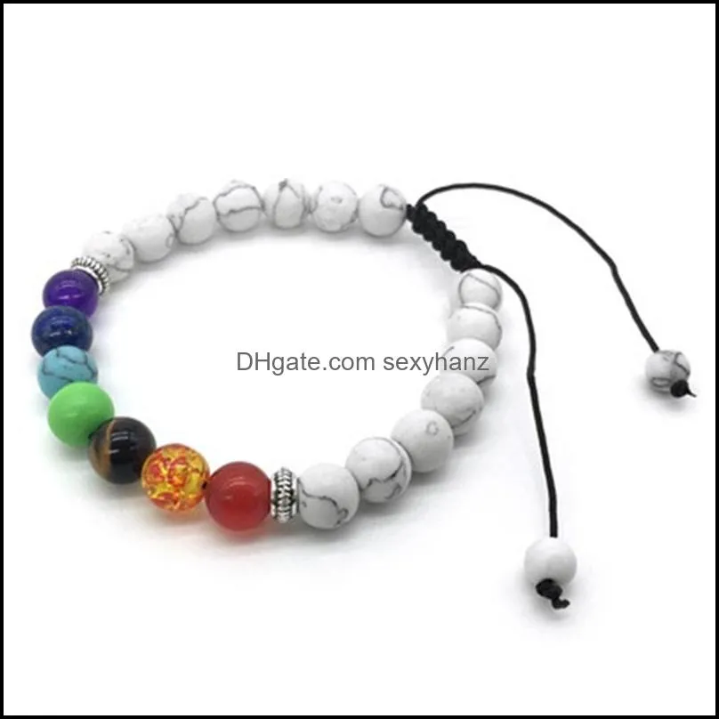 8mm Seven Chakra Energy Stone Bracelet, Two Piece Turquoise Yoga Bracelet, Beaded Jewelry