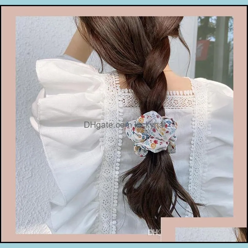 Ins Hot Flower Scrunchies Rubber Hair Ties Elastic Hair Bands Floral Ponytail Holder Freshing Scrunchie Women Hair Accessories