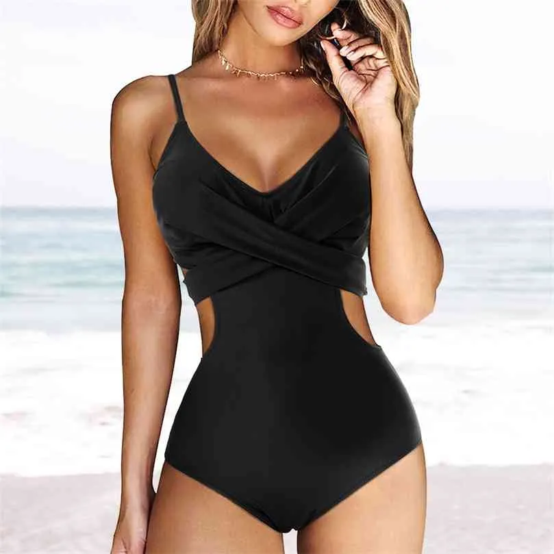 Swimsuit Women Push Up Suit Lace Beachwear Bikini Cut Out Swimwear Monokini Leopard 210712