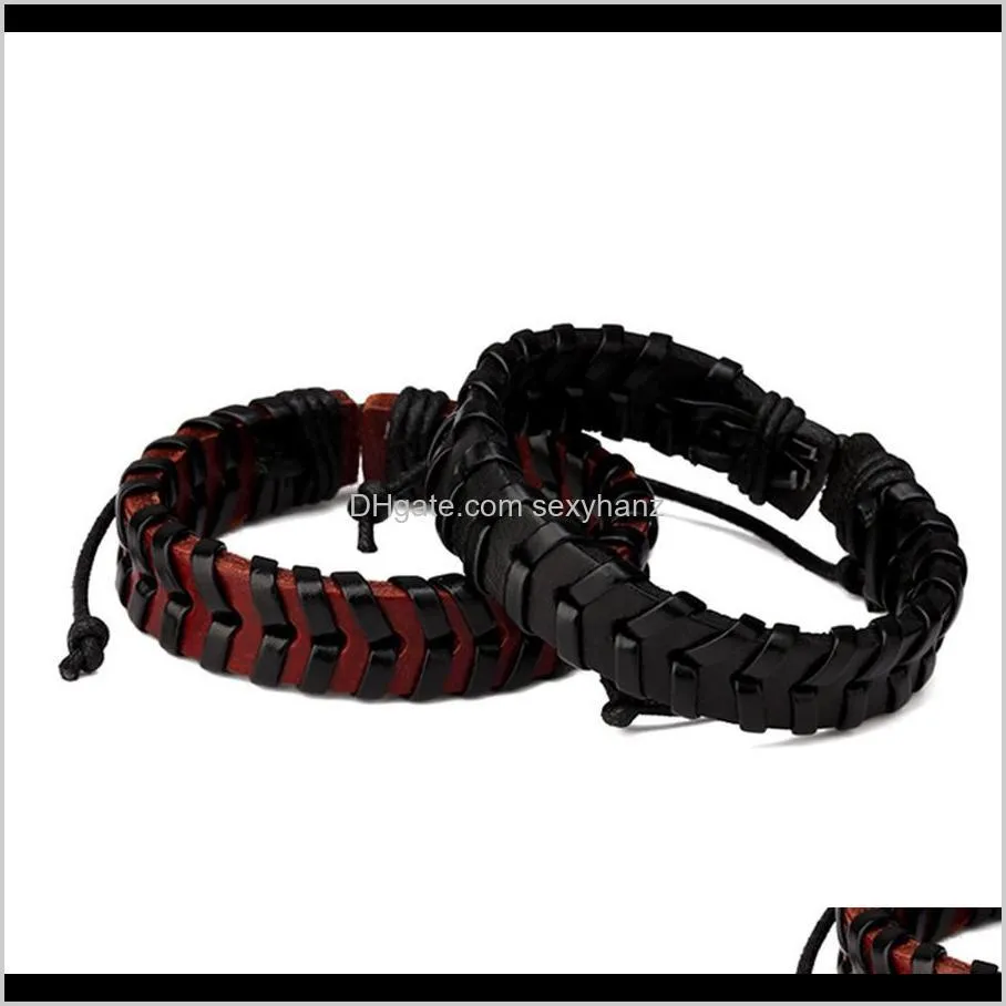 fashion mens charm leather cuff bracelet handmade braided jewelry design hip hop rock punk men black brown bracelets for men