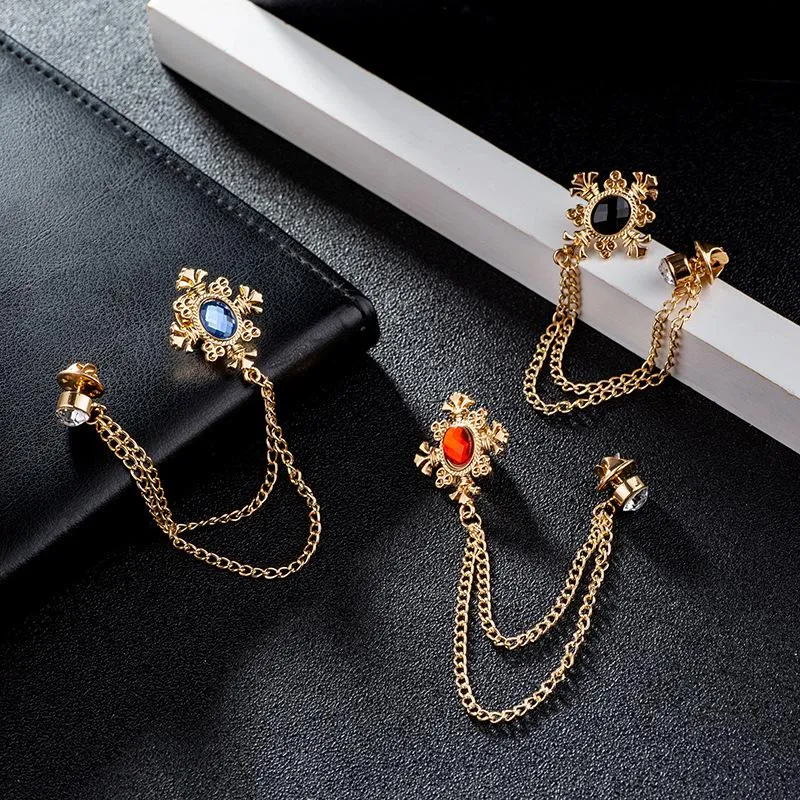 tylawson Korean Fashion Crystal Brooch for Men and Women - Metal Tassel Chain Lapel Pin Badge Boho Jewelry Accessory