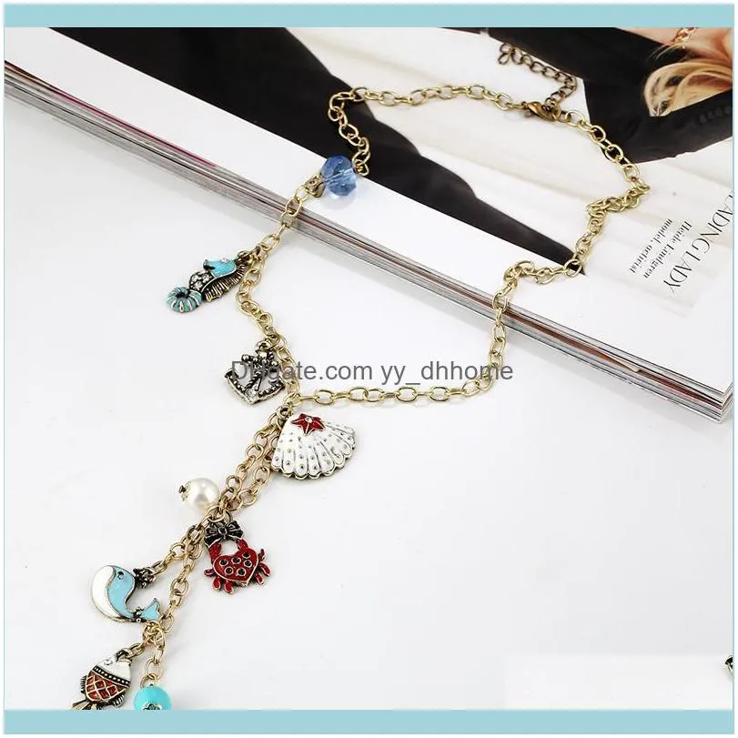 Chains Fashion Metal Sea Animals Charm Necklace Vintage Gold Color Chain Tassel Necklaces & Pendants Long Bijoux Femme 0324