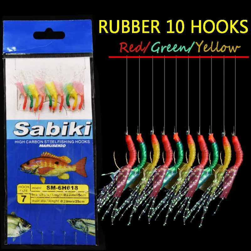 Rubber Bait Saver Hook With 10 Arms And Artificial Skin For Sabiki