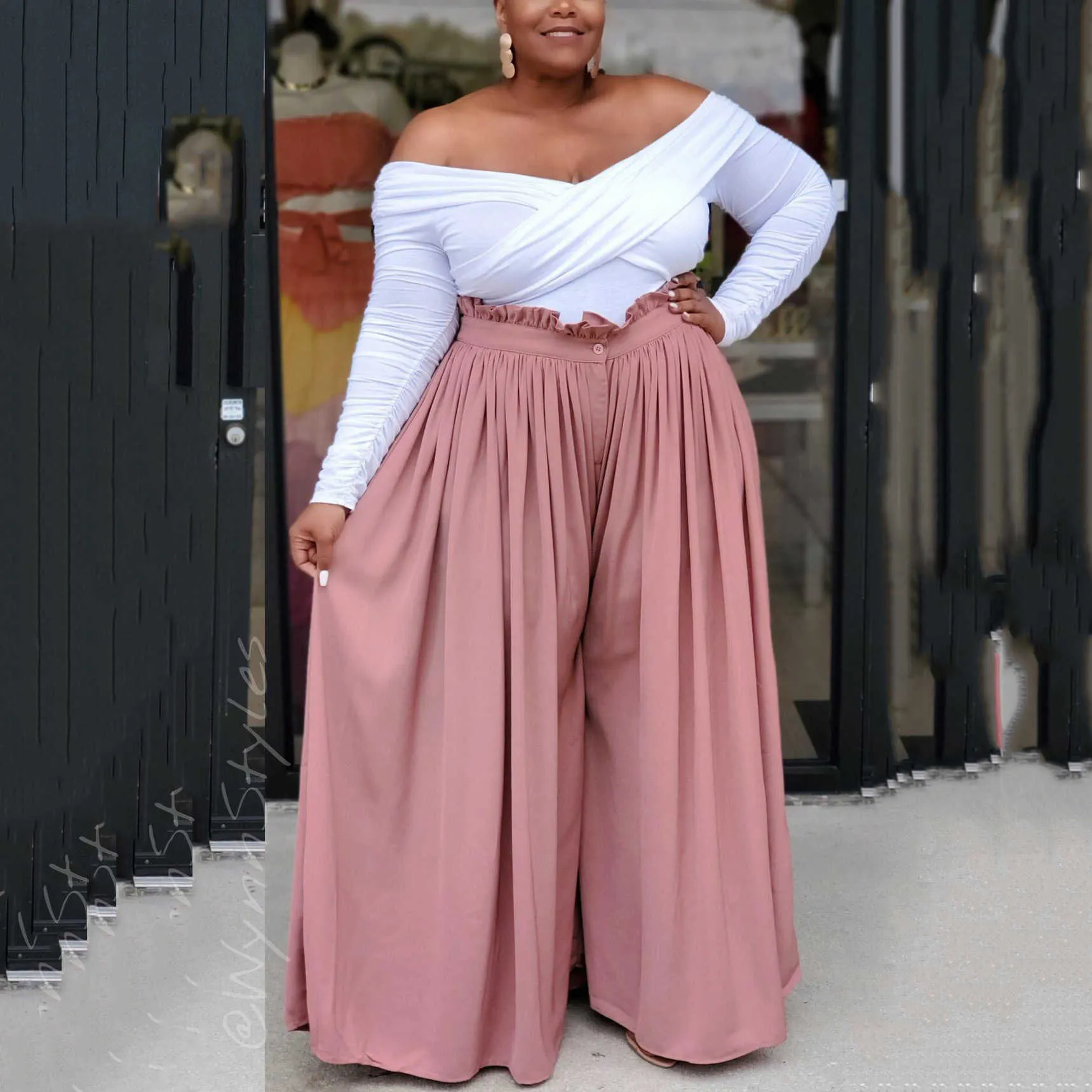 Pantalon de jambe large plus grande taille surdimensionnée 4XL 5XL 5XL Taille rose rose Longueur Nouveau Style d'été 2021 African grand pantalon Q0802