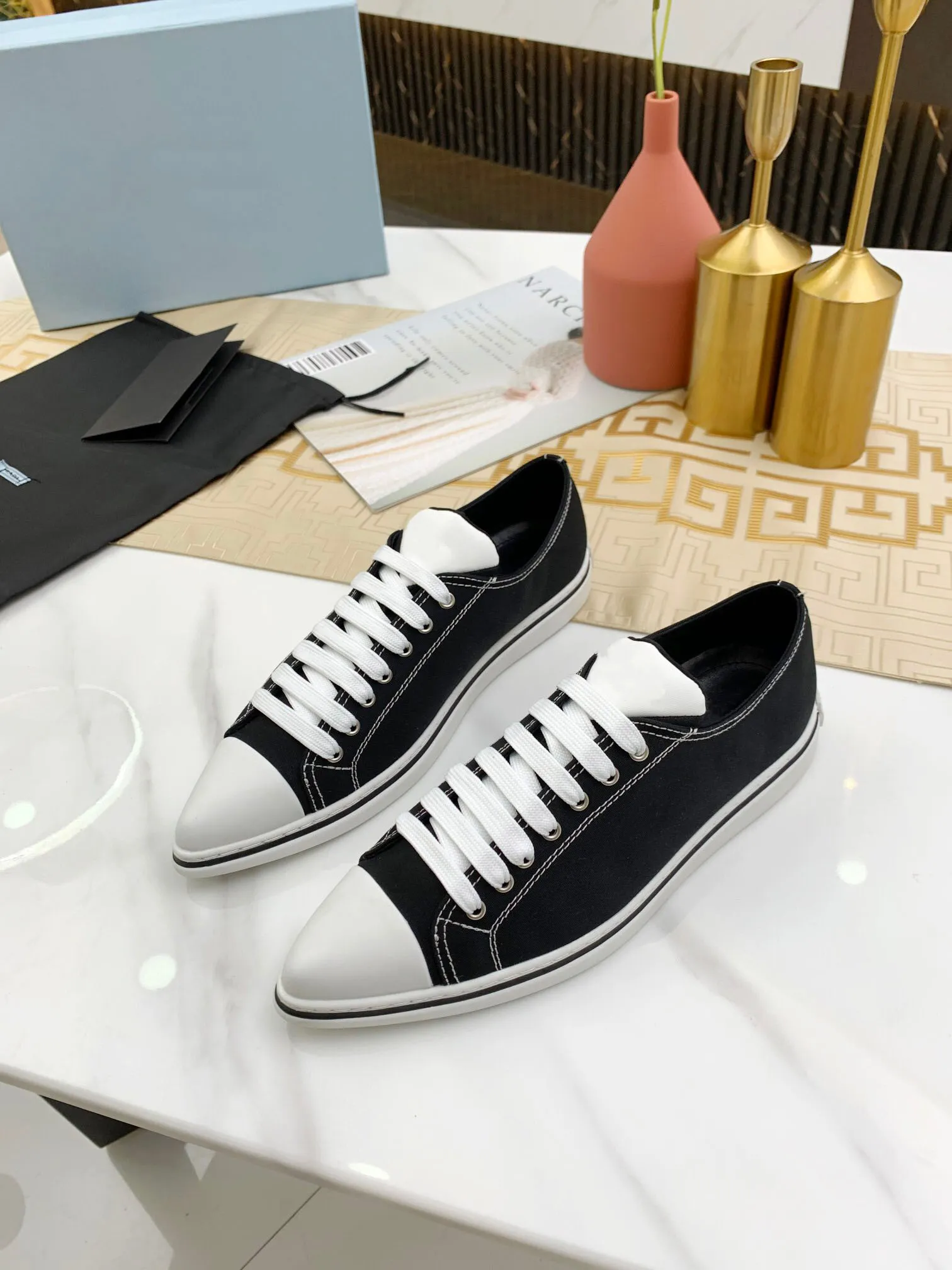 Mode Casual Skor Äkta läder Mesh sneakers i bomull gabardin sula tjocklek 2,5 cm Utomhus Sneakers med box