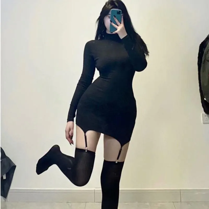 Casual Kleider WOMENGAGA Exotische Cosplay Mode Frauen Langarm Mini Kleid Elegante Enge Sexy Feste Strümpfe Koreanische Mädchen 8YLJ