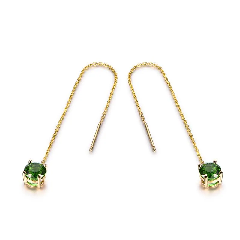 Stud Green Tourmaline 14K Gold Tassel Gemstone Earrings High End Craft Fresh Girl Birthday Party Gift Handmade Grade Jewelry