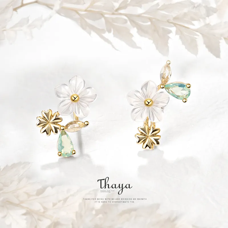 Thaya Original Design Stud 100% 925 Sterling Silver Sun Flower Cyrkon dla Kobiet Sliver Glod Earring Fine Jewelry