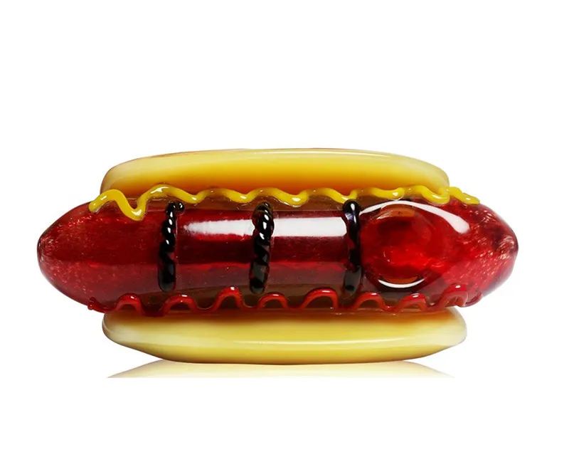 4 "Rolig Hotdog Glass Pipe Tobacco Sked Handrör Handgjorda Rökning Oljebrännare För Torr Herb Piece Hot Dog Shape Smoke Tillbehör