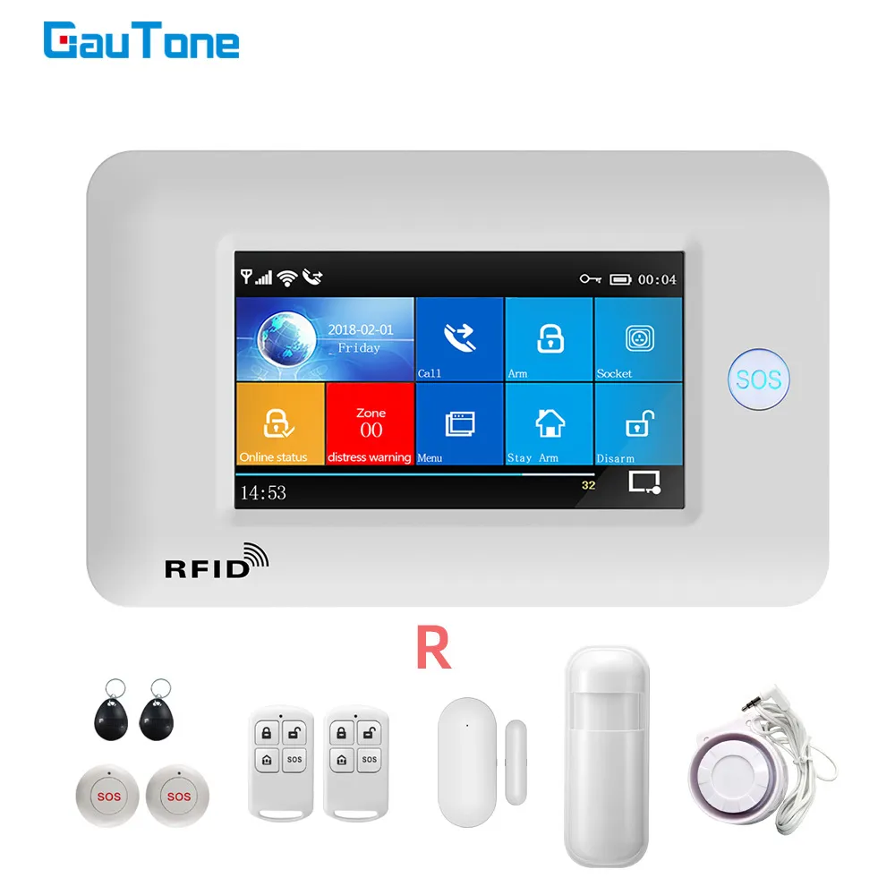 Gautone PG106 WIFI GSM Hırsız Güvenlik Kablosuz Ev 433 MHz Alarm Sistemi ile SOS düğmesi