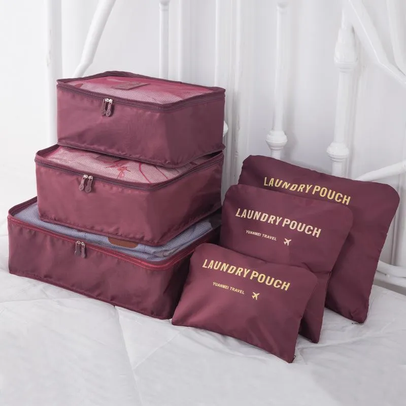 Duffel Torbalar 6 PCS Giysiler İçin Seyahat Depolama Çantası Seti Düzenleyici Dolap Gardırop Bavul Koruma Kılıf Ayakkabı Paketleme Küpü