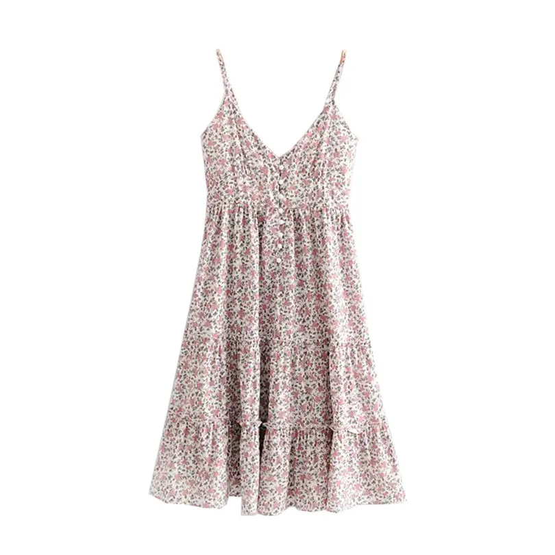 Vrouwen zomer sundress sexy backless v-hals strand jurken mouwloze spaghetti riem bloemenprint boho knie lengte jurk 210430