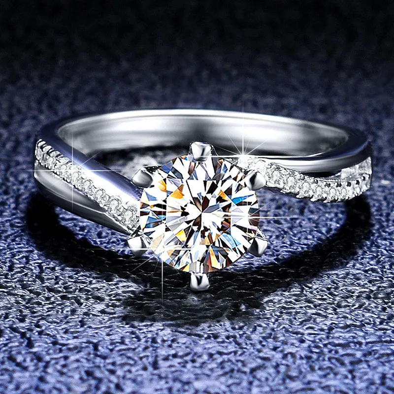 Diamant utmärkt klippa d färg snöflinga ring silver 925 platina pt950 stämpel smycken