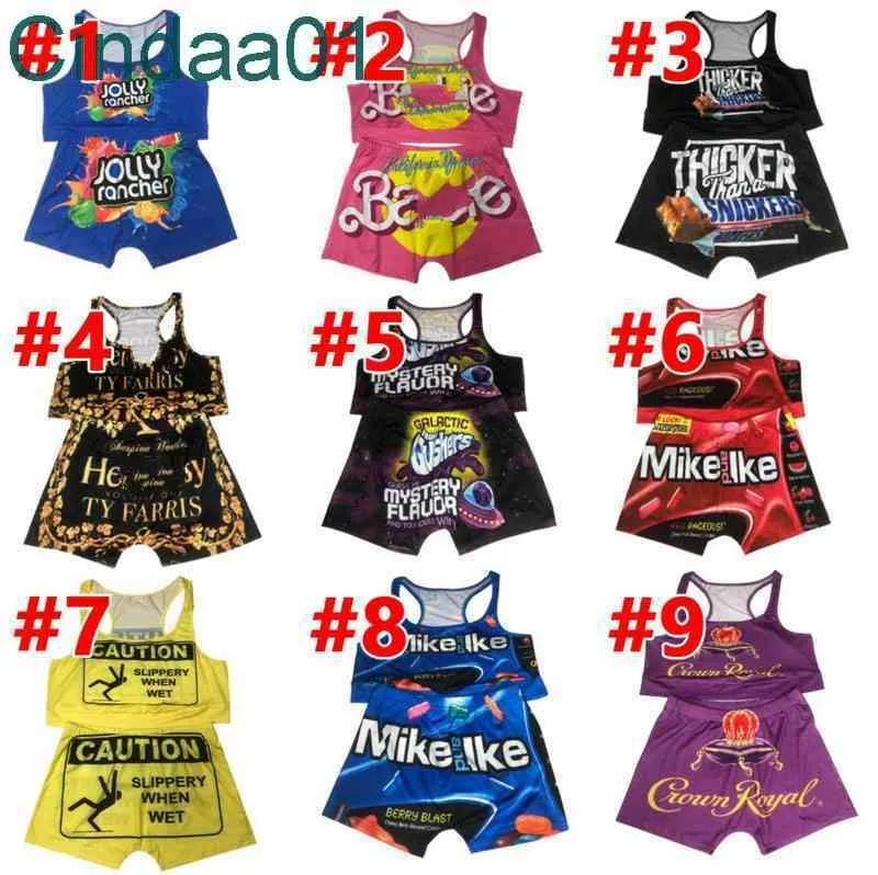 Frauen Trainingsanzug 2 Stück Set Designer Slim Sexy Shorts Yoga Hosen Outfits Cartoon Brief Gedruckt Casual Damen Hosenträger Tops Anzug 24 Arten