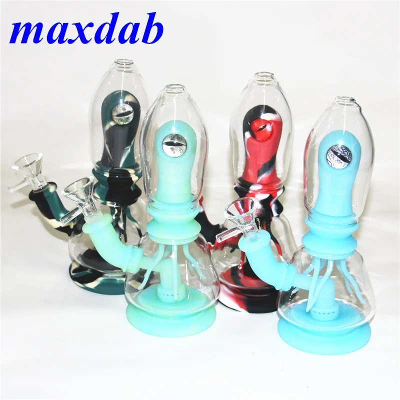 7.8 '' Oogontwerp Siliconen Water Pijp Hookah Mini Rookbeker Bong Unbreakable Oil Rig Bubble met 14 mm glazen kom Quartz Banger Ash Catcher