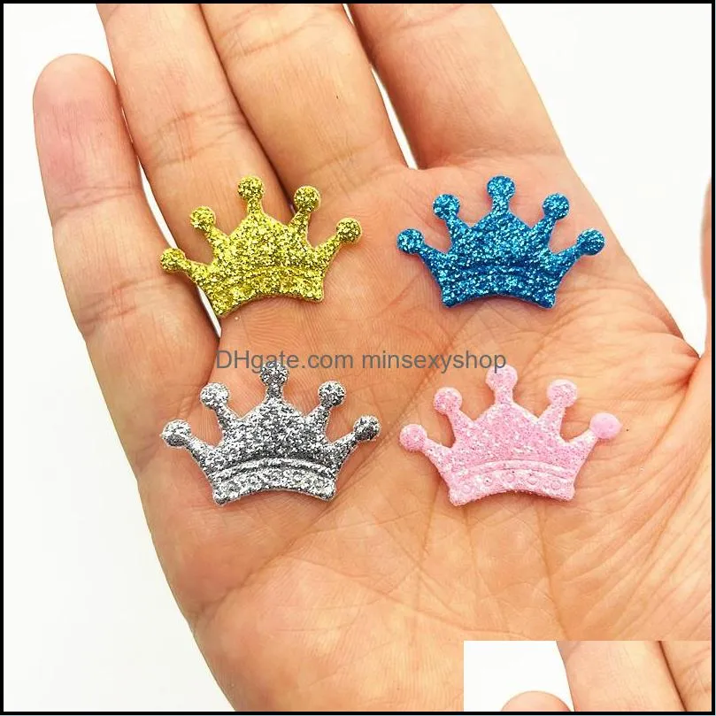Sewing Notions 28mm Gold Glitter Crown Applique Padded Patches for Clothes Hat Crafts Sewing Supplies Headwears Hair Clips Bow Decor