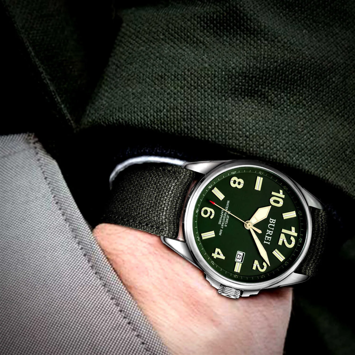 BUREI NH35 Mens Automatic Watch With Sapphire Crystal Military