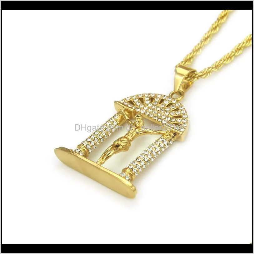 rhinestone christ jesus pendant necklace geometric hip-hop long necklace unisex new fashion alloy gold plated jewelry accessories