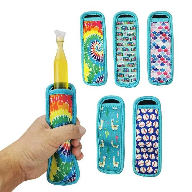 Neoprene Popsicle Sleeves Insulated Freezing Icypole Holders for Children`s Summer Cactus, Sunflower, Dog, Tie-dye 