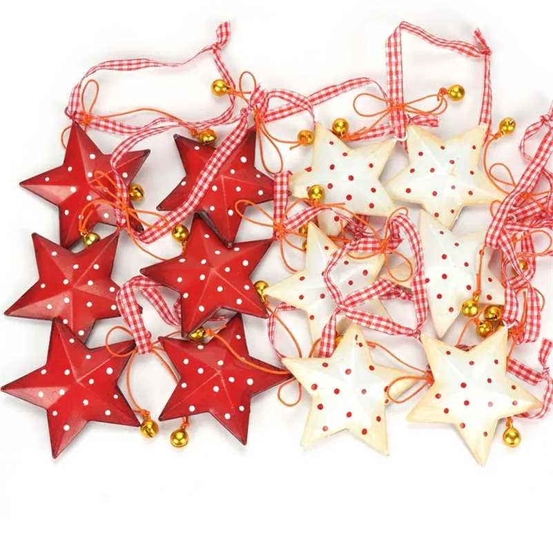Christmas Decorations For Home 12pcs Vintage Metal Christmas Star With Small Gold Bell Tree Decoration Ornament Handmand 211109