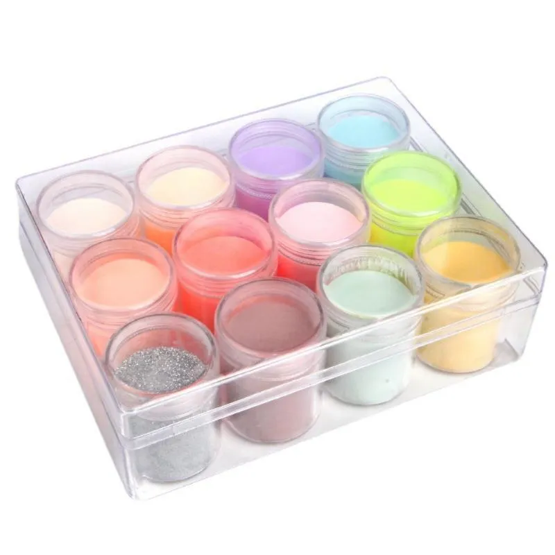 Nail Glitter 10g / Box 12 Färger Pulver Starter Kit Dipping för Manicure Tool Dip Pigment
