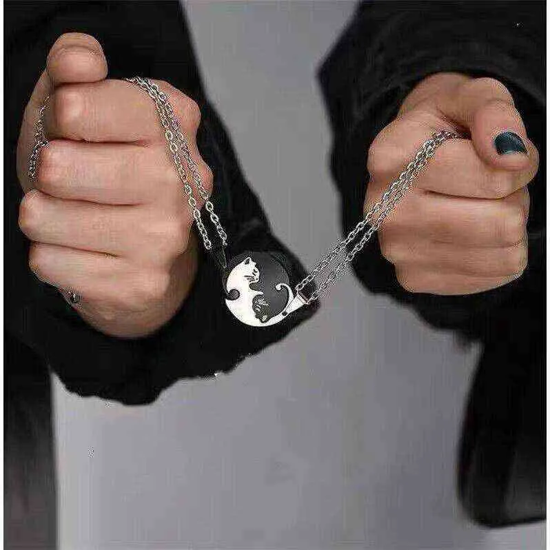 Blowin Romantic Couples Cat Puzzle Necklace Set – Stainless Steel Yin Yang Matching Pendants For Couples & Friends - View #6
