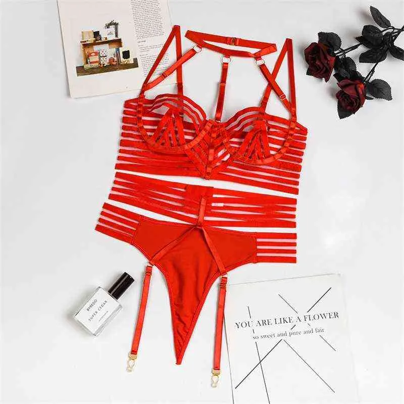 NXY Sexy Set Aduloty Styl Webbing Szycie Wiszące Neck Sexy Bielizna Cienka Przeglądanie Damskie Pas Podwiązki Erotyczne Bielizna BRA Zestaw 1202