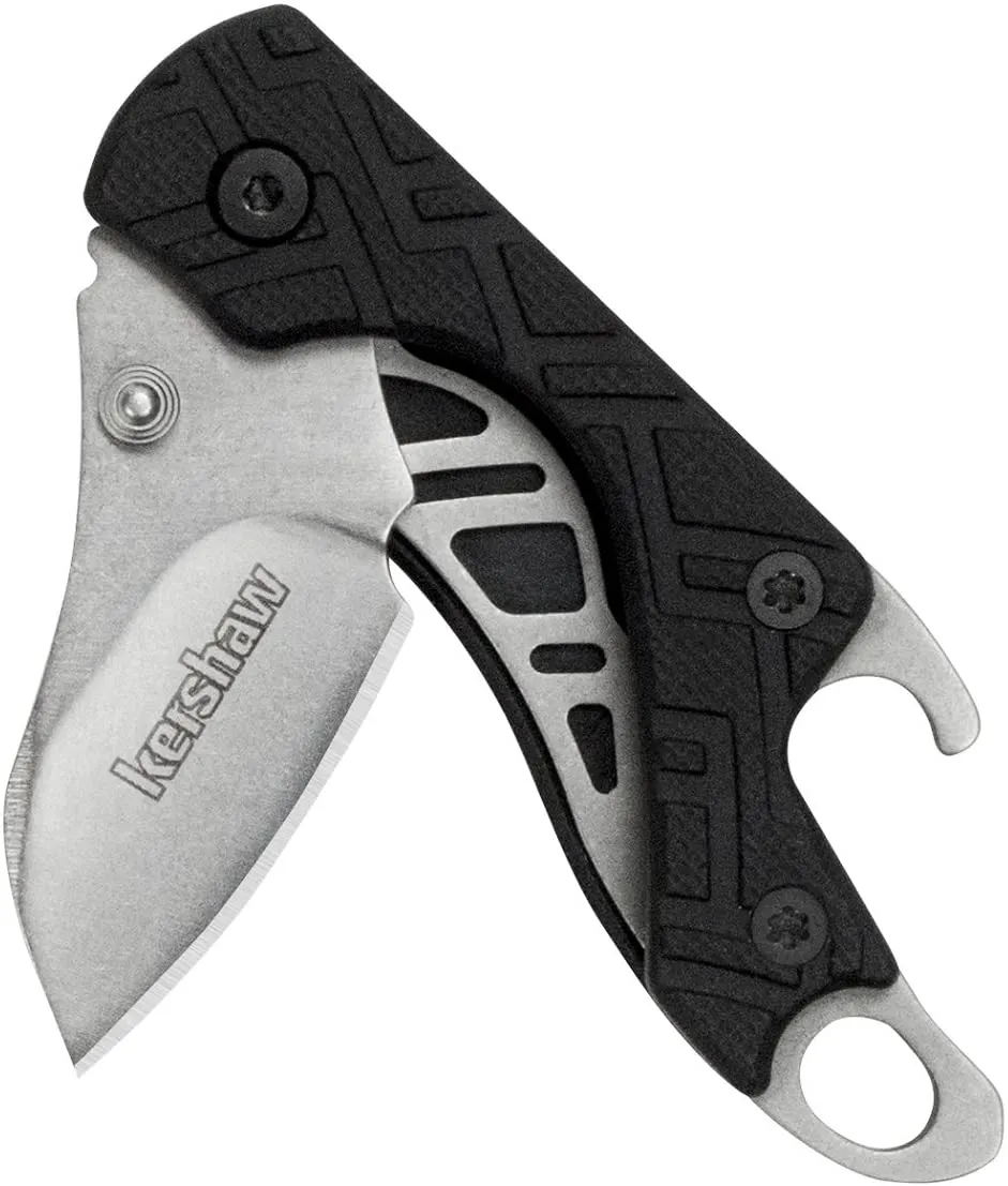 Kershaw Cinder Multi-Function Folding Pocket knife 1025; Manual Opening; Liner Lock; Bottle Opener; Keychain Carry; Black Glass-Filled Nylon Handle