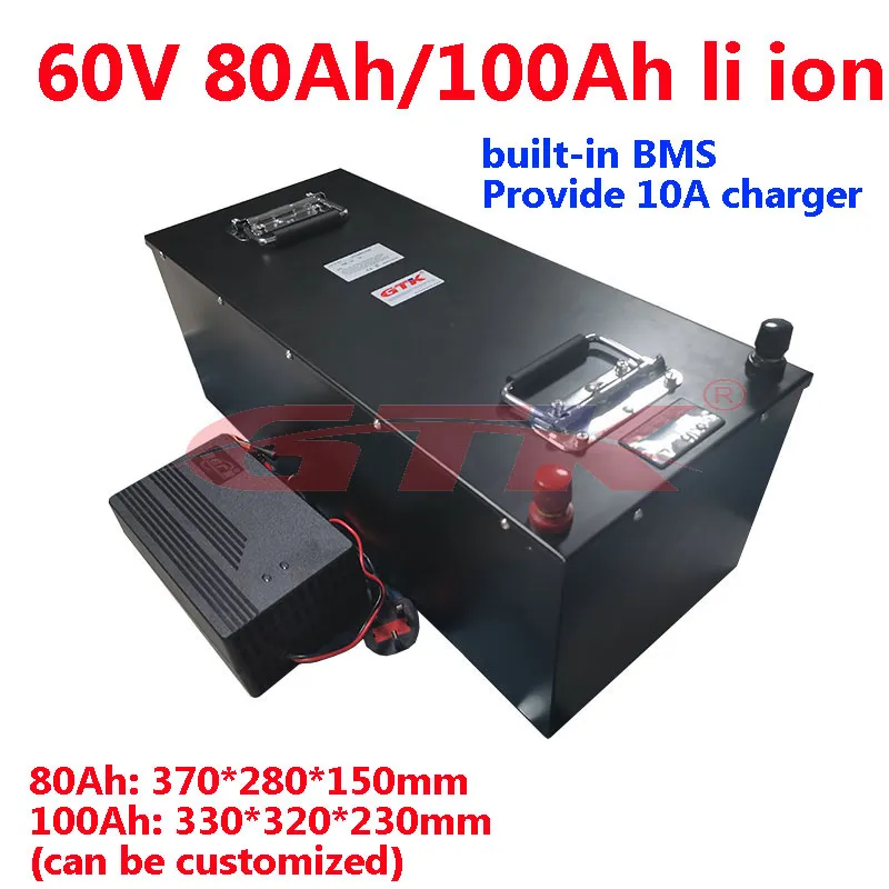 GTK – batterie au lithium de haute qualité, 60v, 100ah, 80ah, Li-ion, avec BMS, pour chariot élévateur 6000w, AGV UPS EV + chargeur 10a